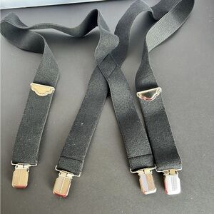 Classic Black Suspenders with Silver Clips